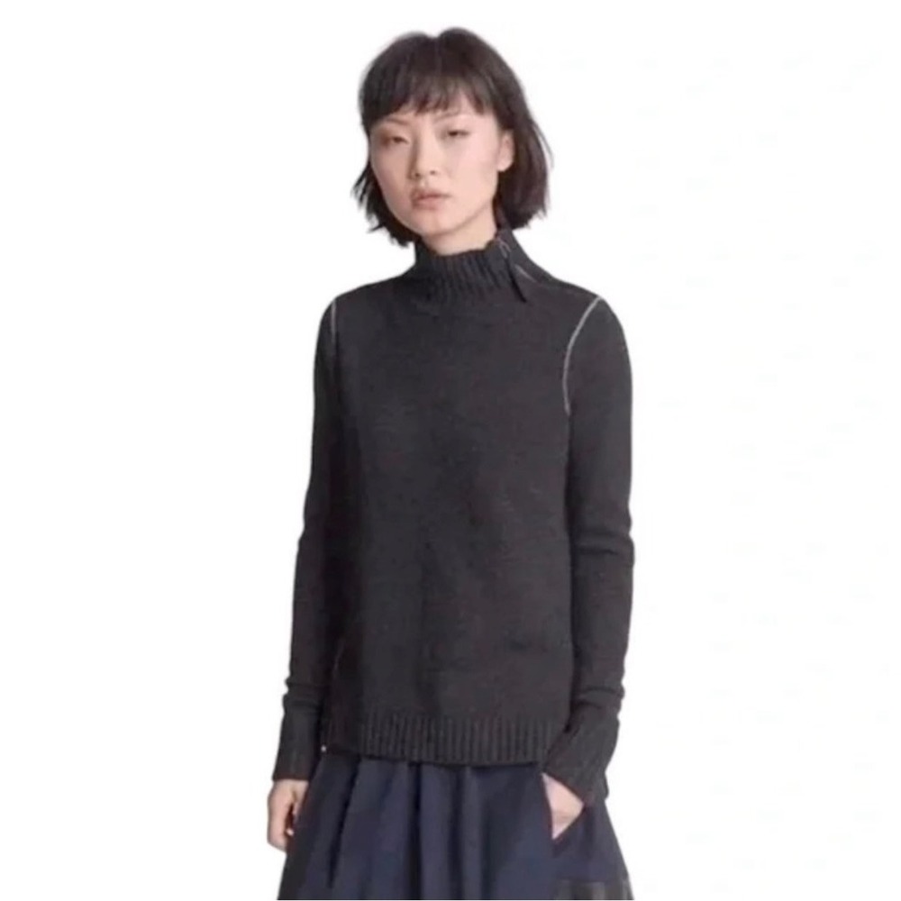 Vince Womens Wool Cashmere Shoulder Zip Mock‎ Neck Sweater Charcoal Black Small